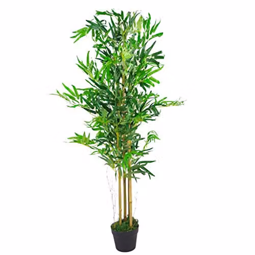 Leaf Realistic Artificial Green Bamboo Tree with Silver Metal Planter, Height: 120 cm