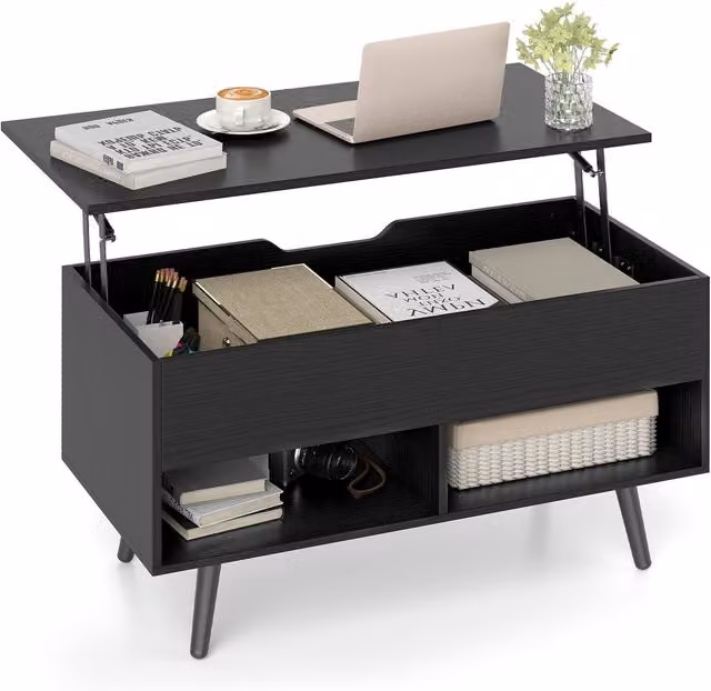 COSTWAY Mid-Century Black Lift Top Accent Table