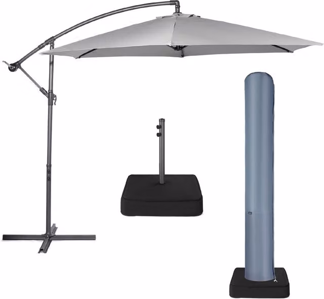 VonHaus 3m Grey Cantilever Parasol with Metal Base and Cover