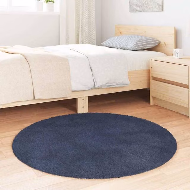 Berkfield Home NAVARRA Shaggy High Pile Round Rug, Blue, Diameter: 100 cm