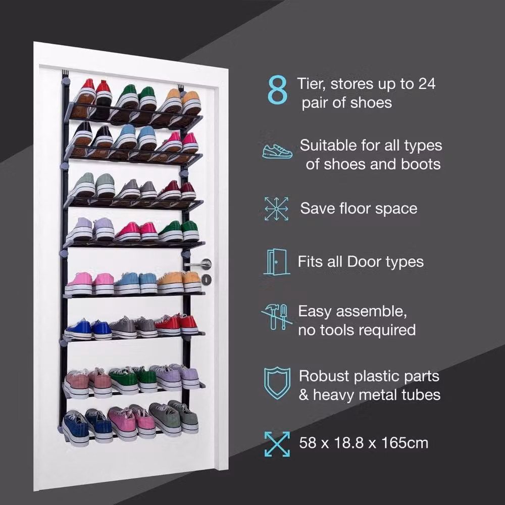 FORGEVIO 8 Tier Over Door Shoe Rack in Black Matt Metal – 2