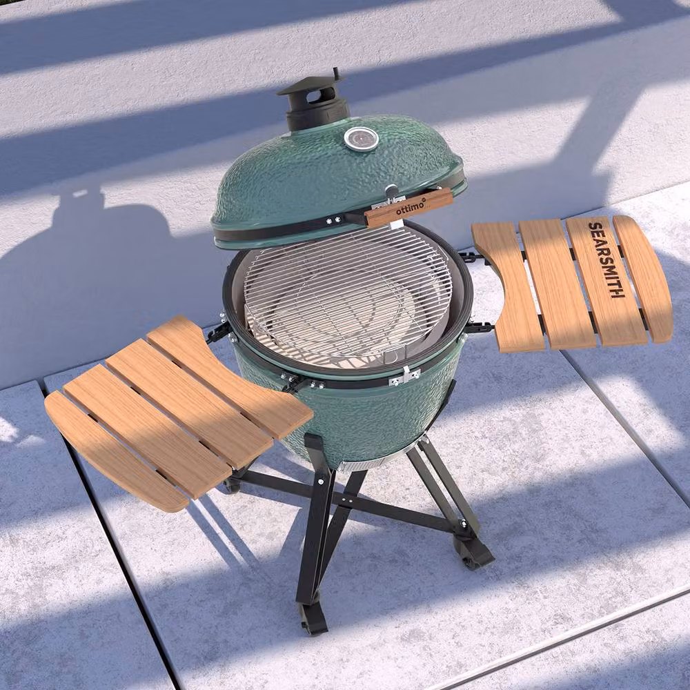 Charles Bentley Searsmith 24 inch Kamado Charcoal BBQ Grill with Folding Bamboo Side Tables and Thermometer, Green – 2