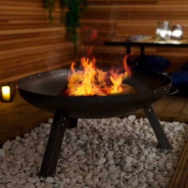 Charles Bentley Grey Steel Round Oil Finished Fire Bowl, Diameter: 80 cm