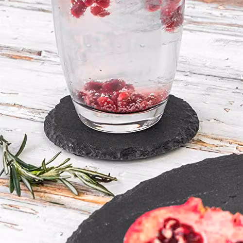 Argon Tableware 12 Piece Round Slate Placemats and Coasters Set in Black or Grey – 4