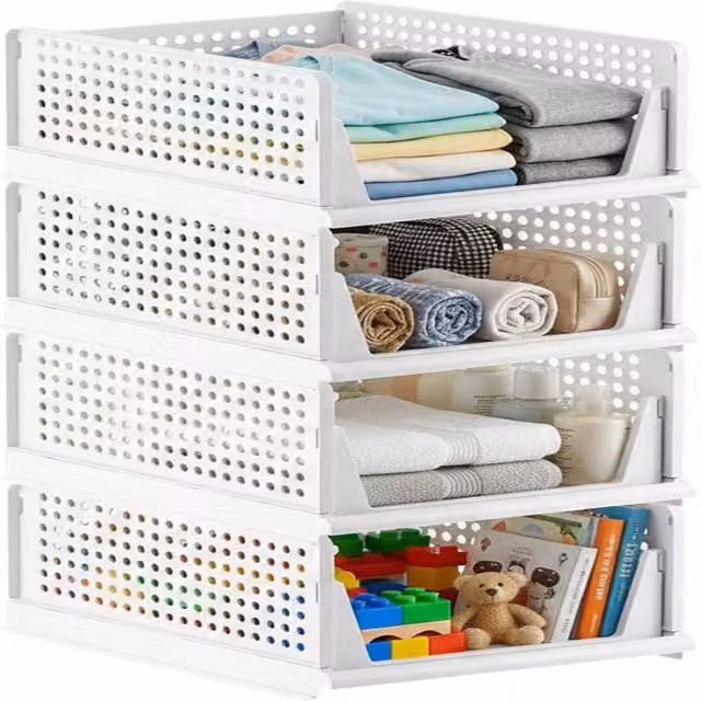 ATEK 4 Pack Foldable and Stackable Multifunctional Storage Organiser Boxes in White
