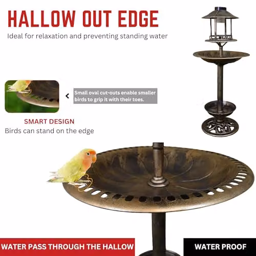 Samuel ALEXANDER Bronze Solar Light Up Resin Garden Bird Table and Bird Bath with Planter, Height: 110 cm – 5