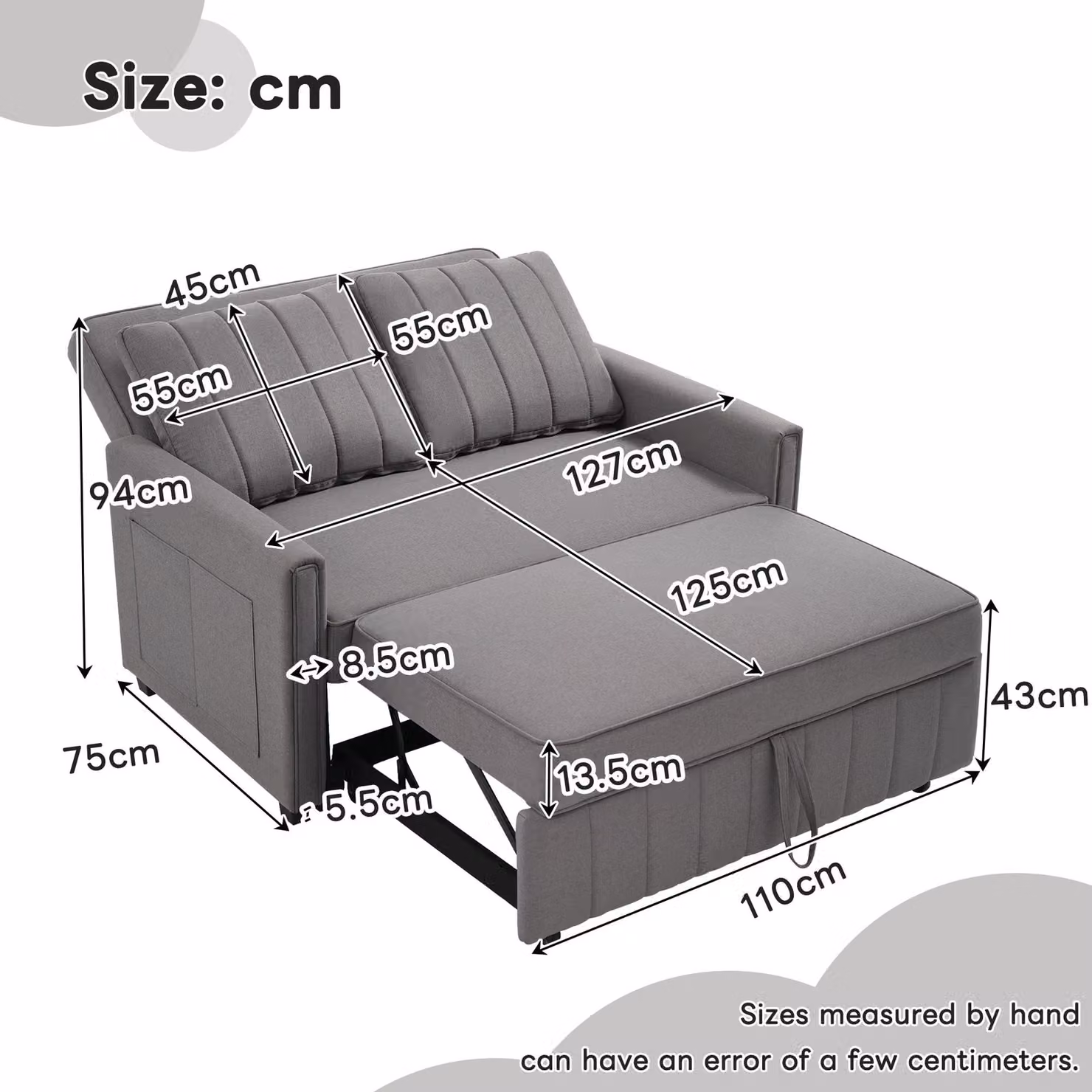Aosom UK Multifunctional Folding Sofa Bed with Adjustable Backrest and 2 Cushions in Dark Grey, W/D/H: 127 x 75-180 x 94 cm – 3