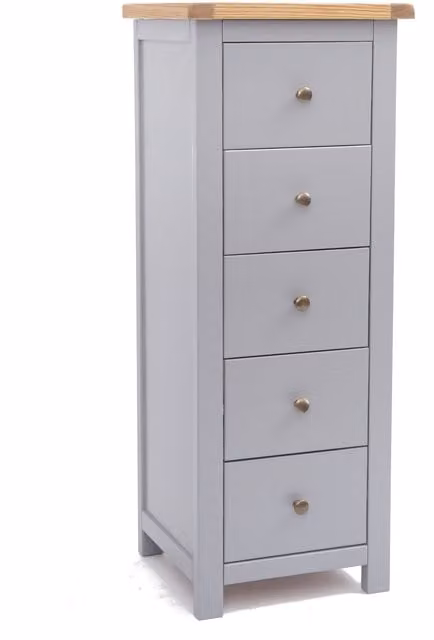 Cabinet Bits Mirano 5 Drawer Narrow Chest in Grey and Gold