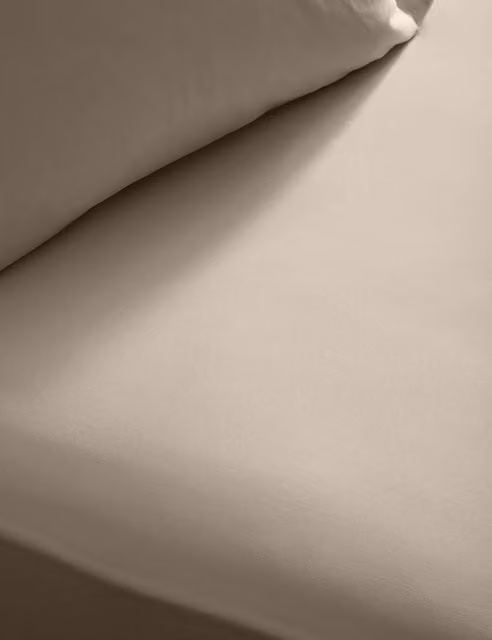 M&S x Fired Earth Washed Cotton Extra Deep Fitted Sheet, Beige, W/D/H: 140 x 200 x 38 cm
