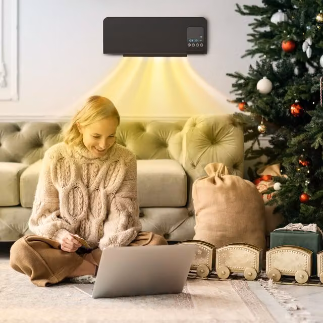 HOMCOM 2000W Wall Mounted Ceramic Fan Heater with Remote Control and Thermostat, Black