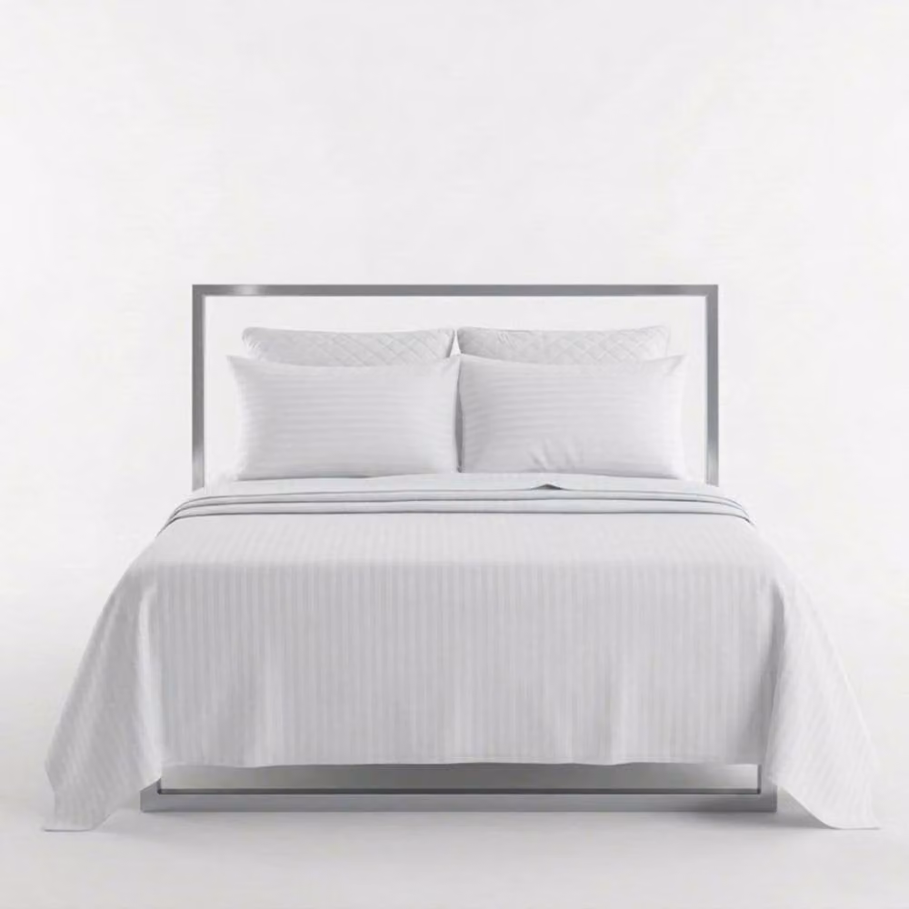 Snug City Luxury Satin Stripe T250 Cotton Rich Soft Flat Sheet Bed Linen in White, Size: Double (140 x 200 cm) – 2