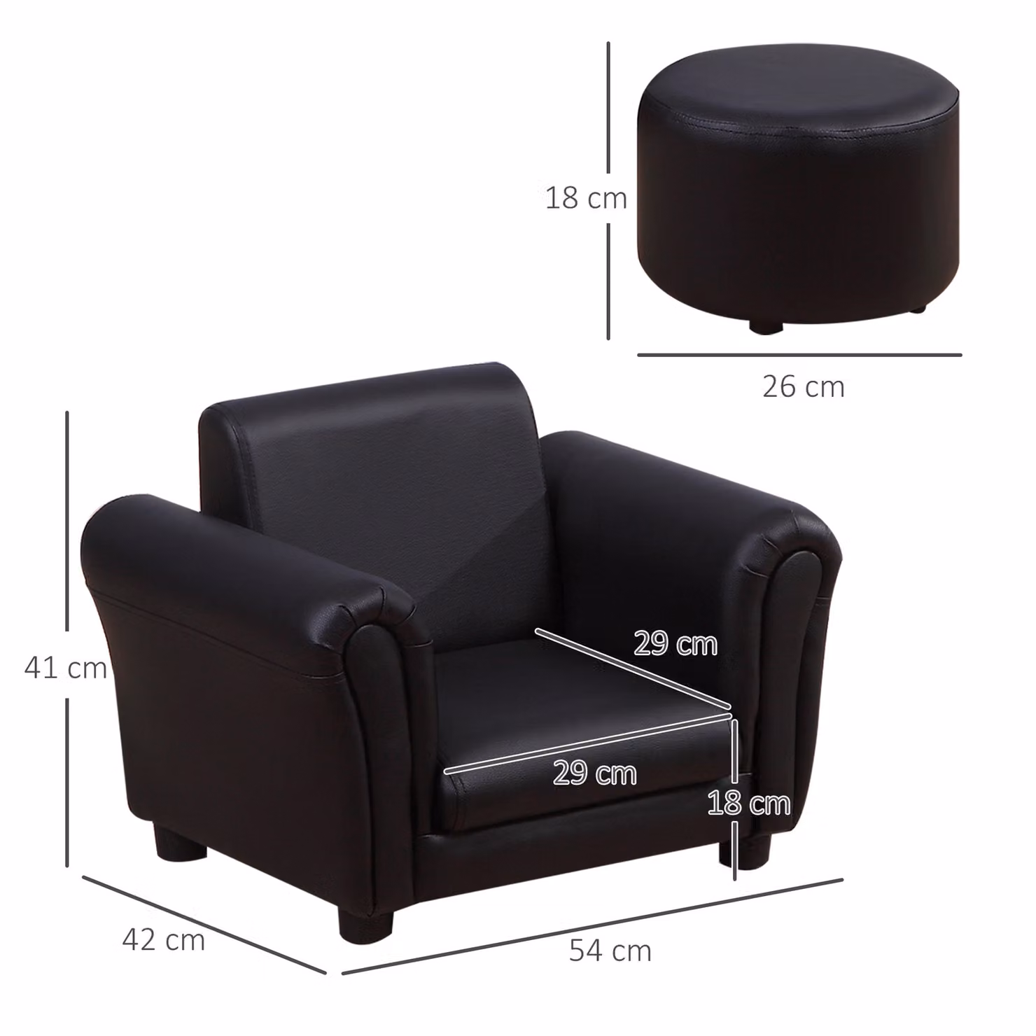 HOMCOM Toddler Chair and Stool Set in Black, W/D/H: 54 x 42 x 41 cm – 3