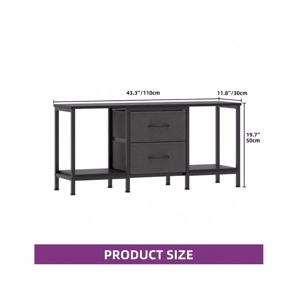 VOGREX Black Modern TV Stand Entertainment Unit with Metal Frame and Fabric Drawers – 2