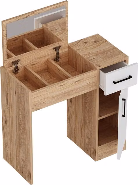 Destina Home Modern Makeup Vanity Table with Mirror and Storage in White and Orange