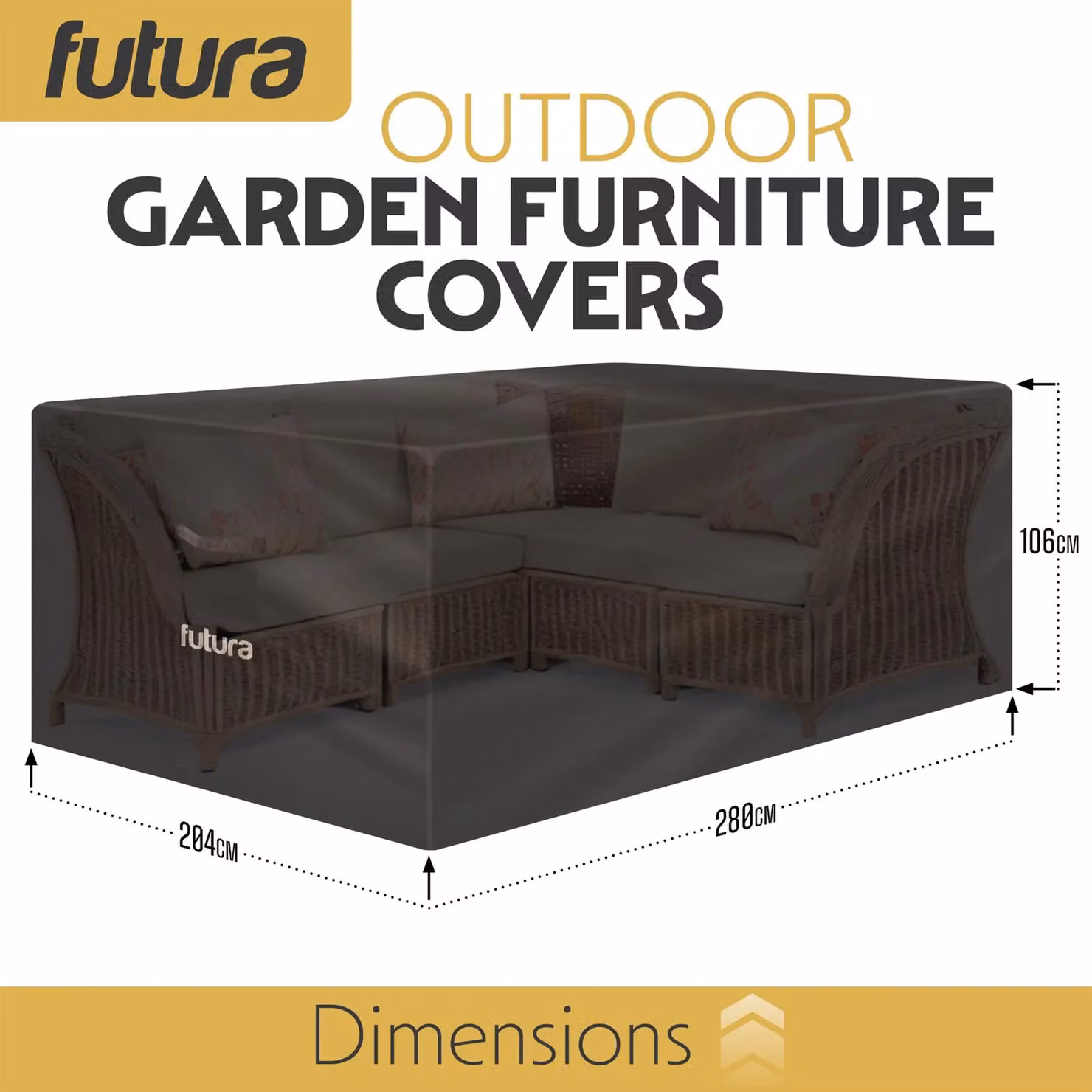 Futura Premium Waterproof Rectangular Garden Furniture Cover in Black, W/D/H: 280 x 204 x 106 cm – 4