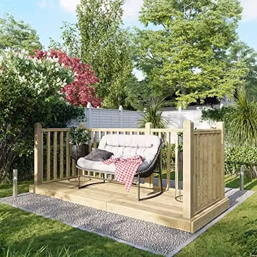 Powersheds Premium Wooden Decking Kit in Brown with Hand Rails on Three Sides