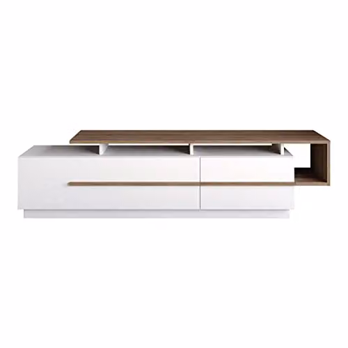 Decorotika Pia Modern TV Unit and Media Console in Walnut and White, W: 160 cm, H: 48 cm, D: 38 cm