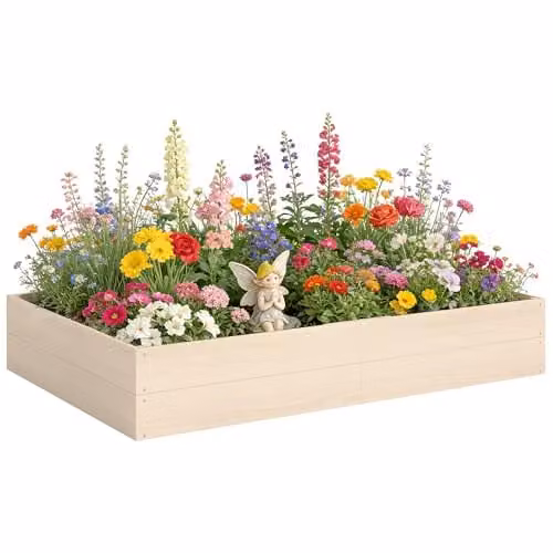 Outsunny Wooden Raised Bed in Natural for Vegetable, Herb or Ornamental Gardens, 620L, W: 180 cm, D: 120 cm, H: 30 cm – 1