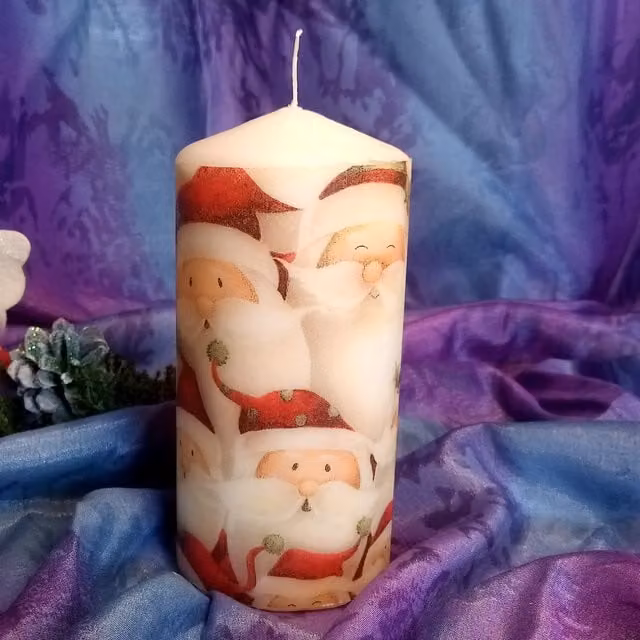 Viki White Christmas Santa Round Tabletop Pillar Candle Set of 6