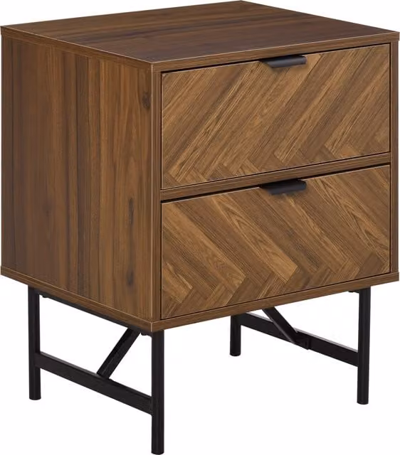 HOMCOM Herringbone Pattern Side Cabinet with 2 Drawers in Walnut Brown – 1