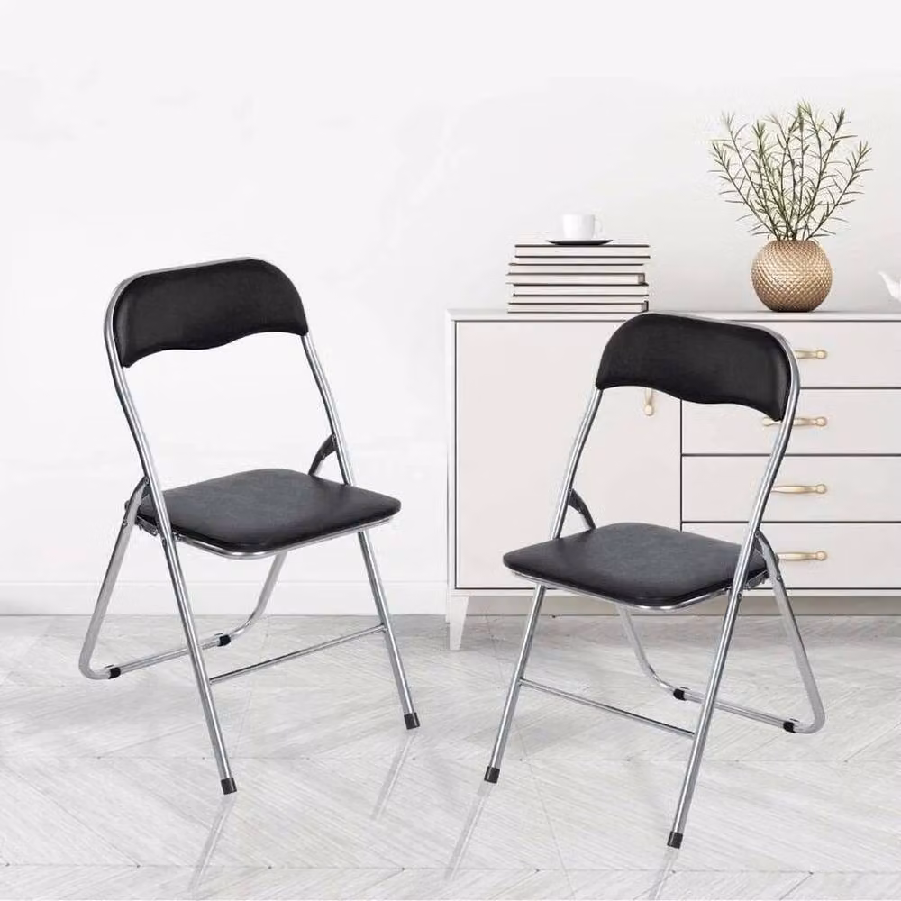 PAWNORA Modern Folding Square Chair in Black Synthetic Leather with Metal Frame – 2