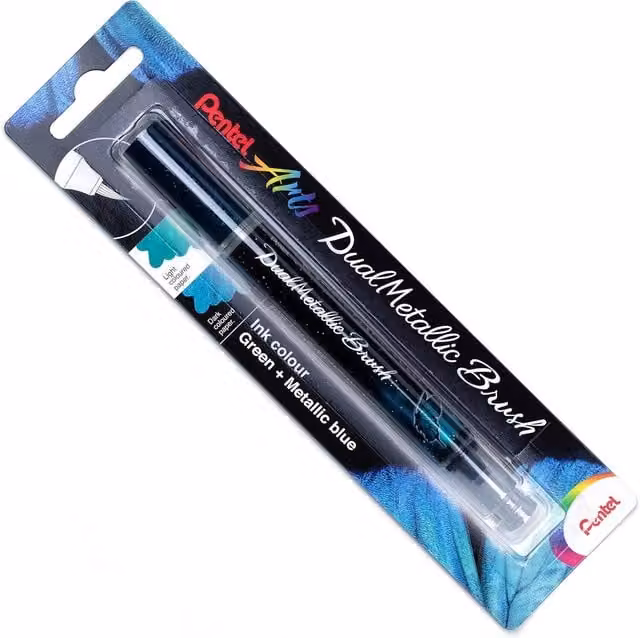 Pentel Arts Dual Metallic Brush Pen with Green and Metallic Blue Ink