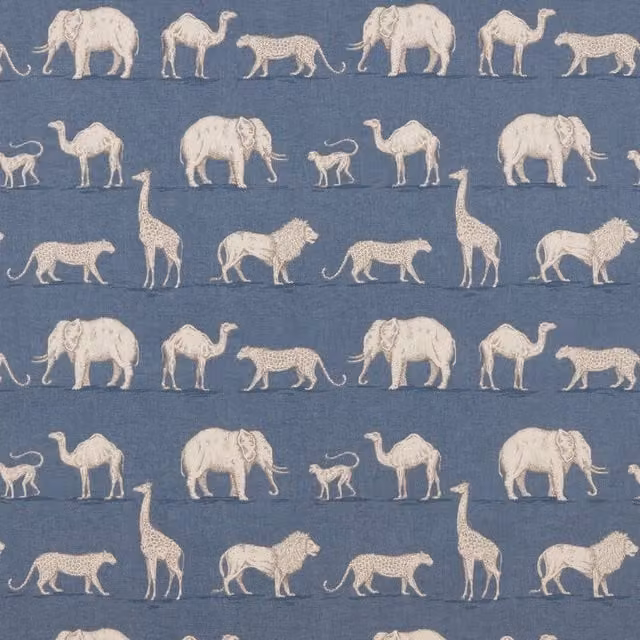 iLiv Prairie Animals Fabric Denim in Anthracite and Blue