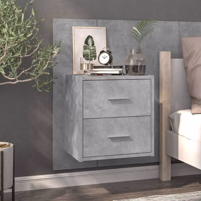 Berkfield Home Set of 2 Wall-mounted Bedside Cabinets in Concrete Grey, W: 48.5 cm, H: 80 cm, D: 32.5 cm – 1