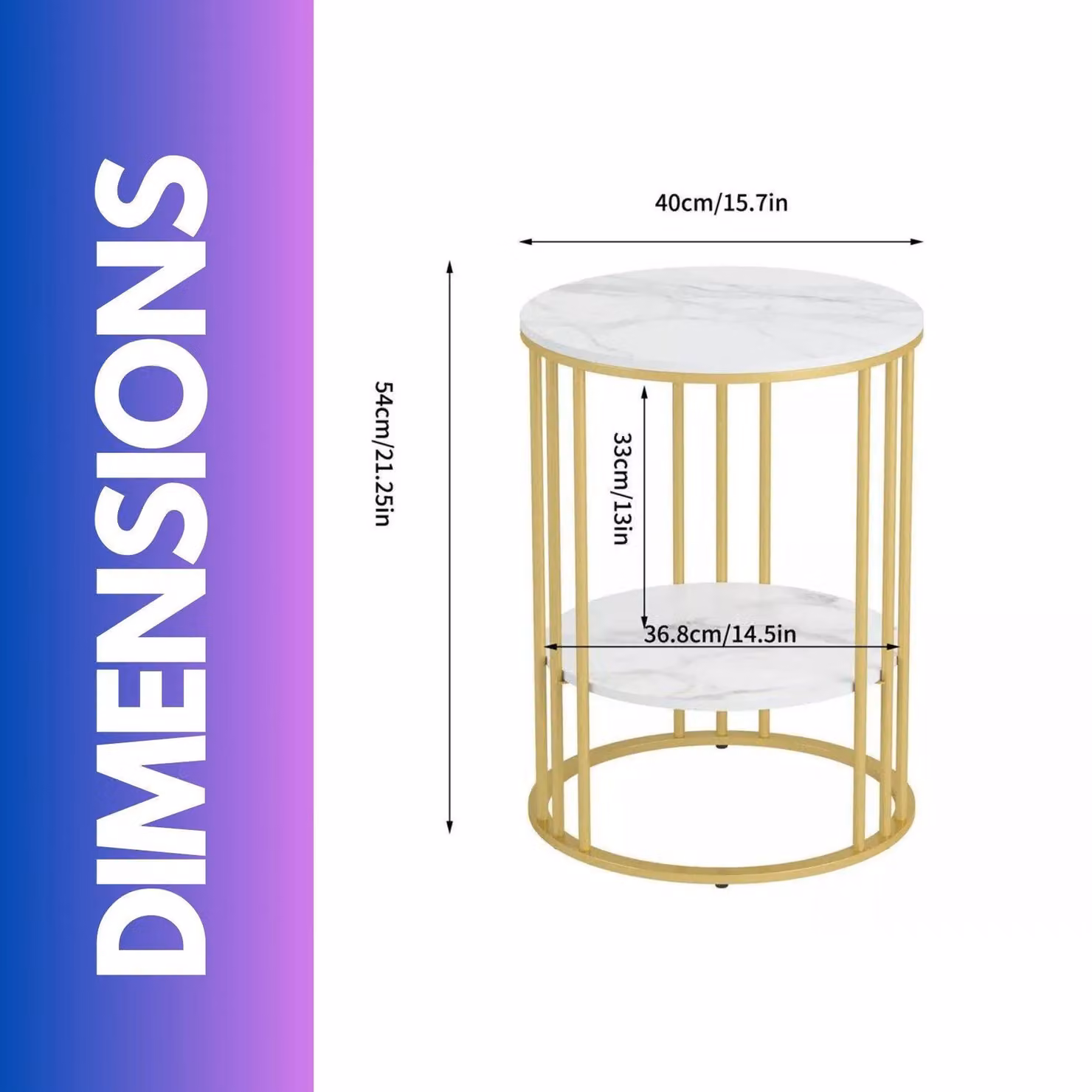 FURNOS 2 Tier Round Marble Coffee Table in Gold and White – 2
