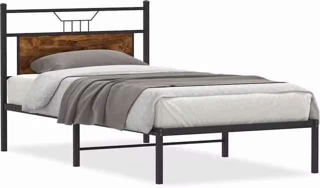 Berkfield Home Smoked Oak Bed Frame in Brown, W/D/H: 100 x 190 cm