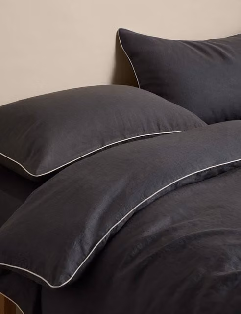 M&S Pure Linen Breathable Duvet Cover, Grey, W: 140 cm x L: 200 cm