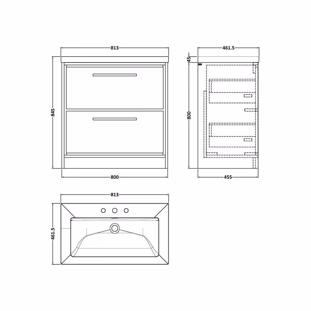 Balterley Longnor 2 Drawer Floor Standing Vanity Basin Unit, Light Oak, Brown, Width: 80 cm – 2
