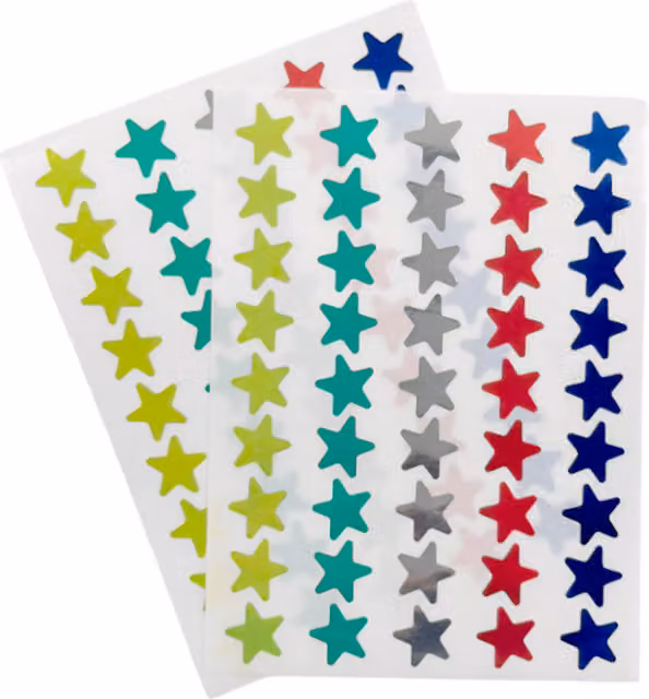 Janrax Pack of 1080 Assorted Primary Colour 15mm Self-Adhesive Shiny Stars in Red, Blue, Yellow and Multicolour