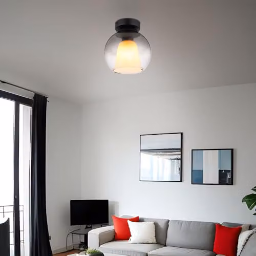 Netlighting Barry Globe Ceiling Light in Black with Transparent Grey Glass Sphere and Crystal Details, E27 – 2
