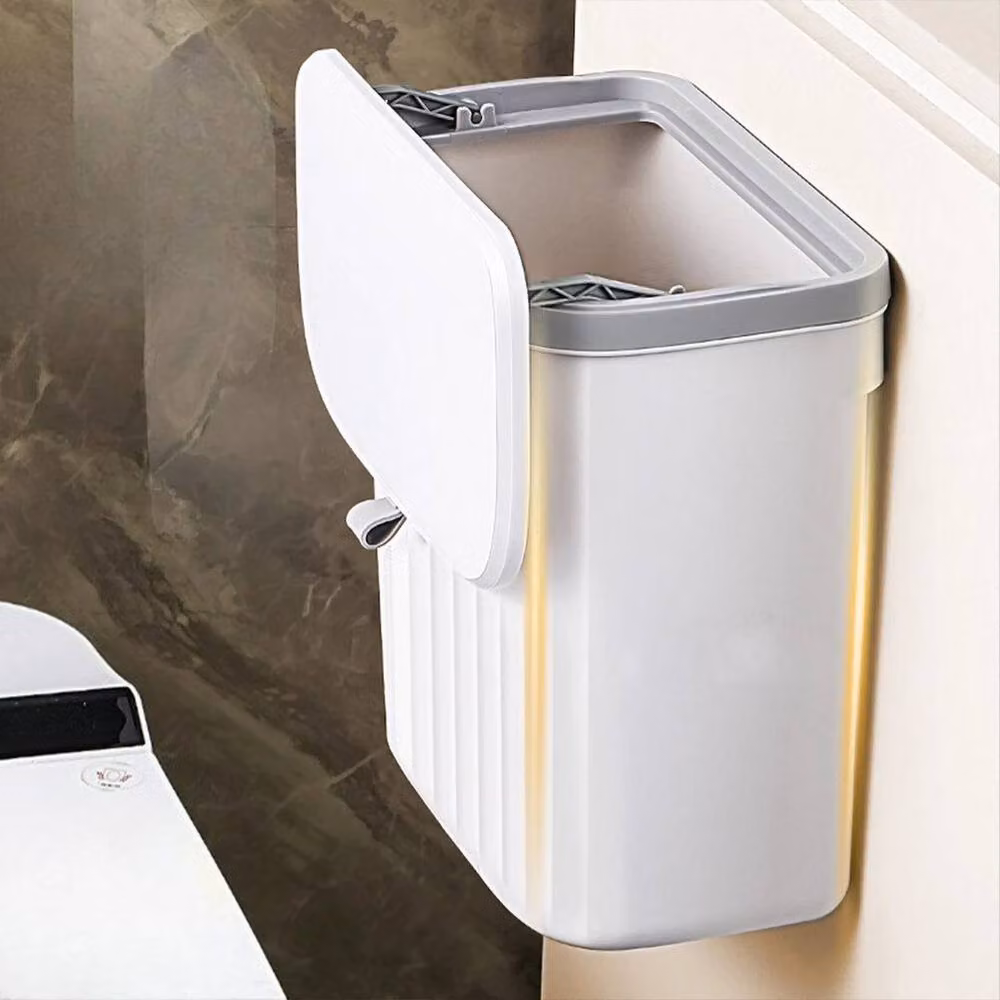 Kelvenix White Wall Mounted Kitchen Cabinet Waste Bin with Flip Lid, 9 Litre – 3