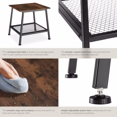 tectake Industrial Design Side Table with MDF and Metal Construction in Brown and Black, W/D/H: 45.5 x 45.5 x 47 cm – 5