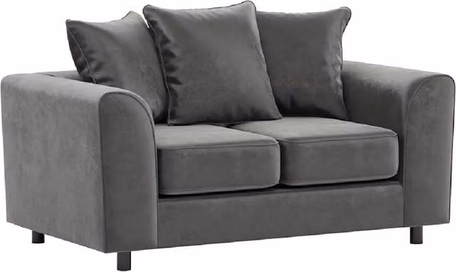 Furnishings For Less UK Brooklyn 2 Seater Sofa in Grey Plush Velvet with Scatter Back and Foam Upholstery
