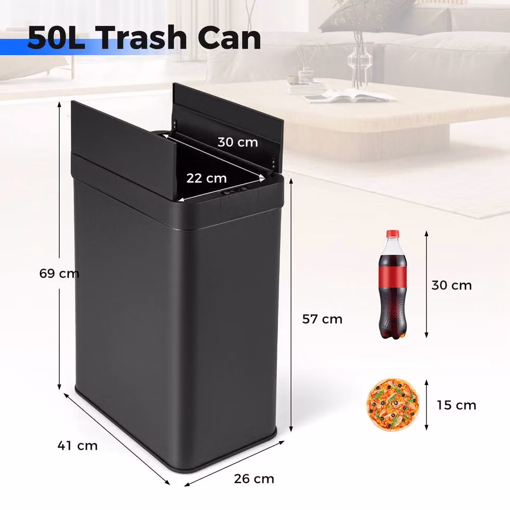 Costway 50L Automatic Sensor Slim Kitchen Trash Can in Black with Soft Close Stainless Steel Lid – 2