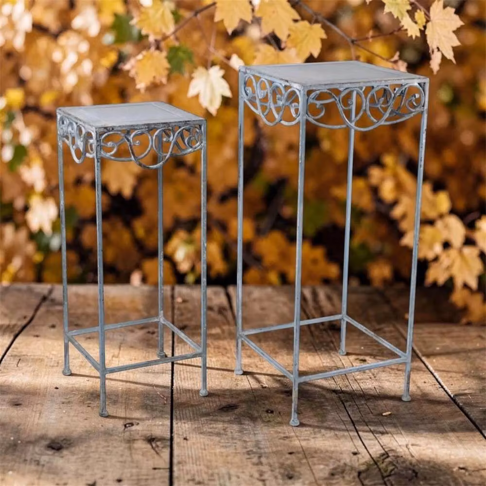 EONLION Art Deco Square Metal Plant Pot in Blue and Gold for Tabletop or Garden Decor, W/D/H: 27 x 27 x 27 cm – 2