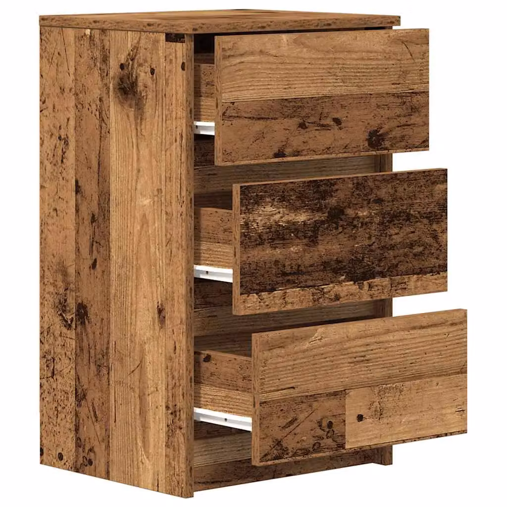 Berkfield Home Set of 2 Bedside Cabinets with 3 Drawers in Brown Old Wood, W: 39 cm, D: 35 cm, H: 65 cm – 5