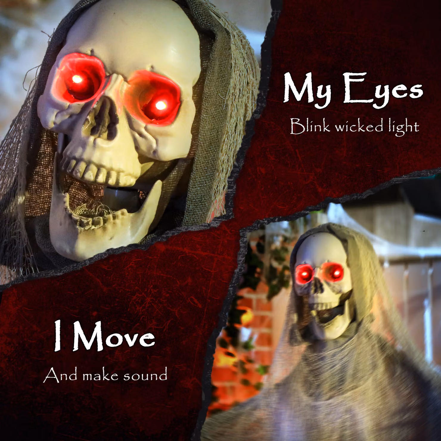 Outsunny Life Size Halloween Animated Grim Reaper Skeleton with Glowing LED Eyes, White, Height: 183 cm – 4
