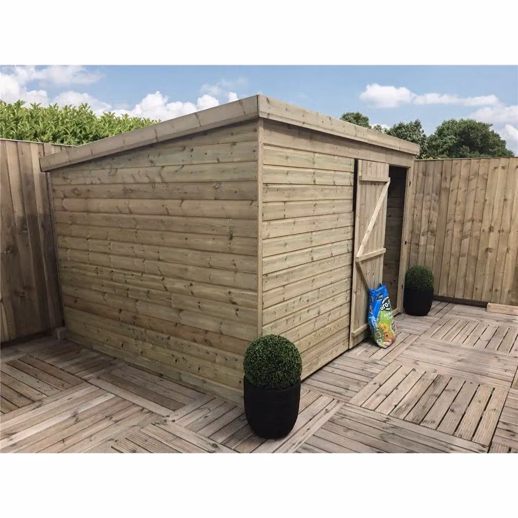 Marlborough Pressure Treated Pent Garden Shed with Single Door in Brown – 3
