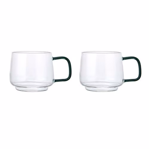 La Cafetiere Gyro Double Walled Glass Mugs, Set of 2, Green and Transparent, 275ml