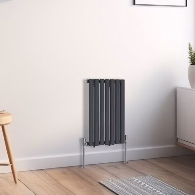 Right Radiators Oval Single Panel Horizontal Radiator in Anthracite Grey, H 60.0 cm x W 41.3 cm x D 41.3 cm