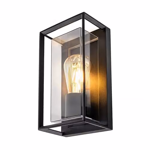 CGC Lighting Floriana Modern Black Outdoor Wall Light with Transparent Diffuser and E27 Bulb Holder, IP54 Rated – 2