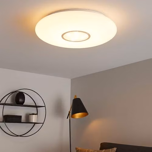 Globo Lighting RGB LED Dimmable Ceiling Light in White with Remote Control, Timer and Night Light Function, W/D/H: 48.5 x 48.5 x 7.2 cm – 4