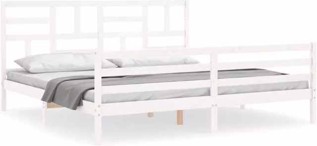 Berkfield Home Solid Wood Bed Frame with Headboard in White, 200 x 200 cm – 1