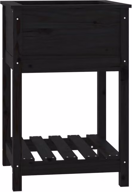 Berkfield Black Solid Wood Pine Planter with Shelf W/D/H: 54 x 54 x 81 cm – 1