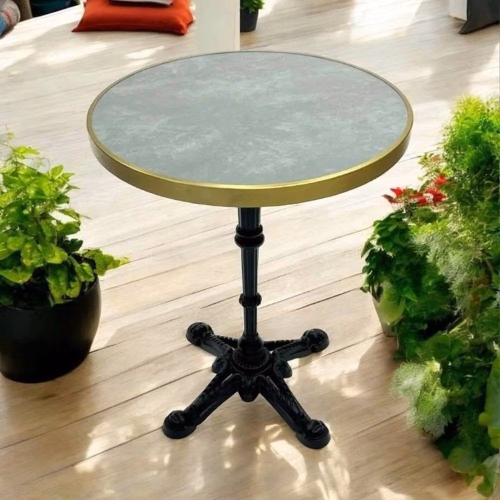 PAWNORA Modern Round Side Table in Grey and Gold – 4