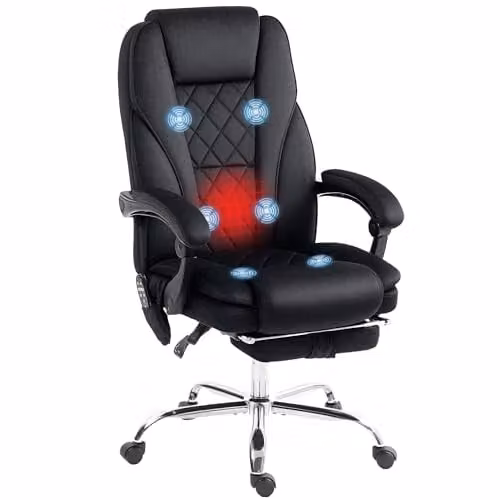 Vinsetto Ergonomic Massage Office Chair with Heat and Footrest in Black – 1